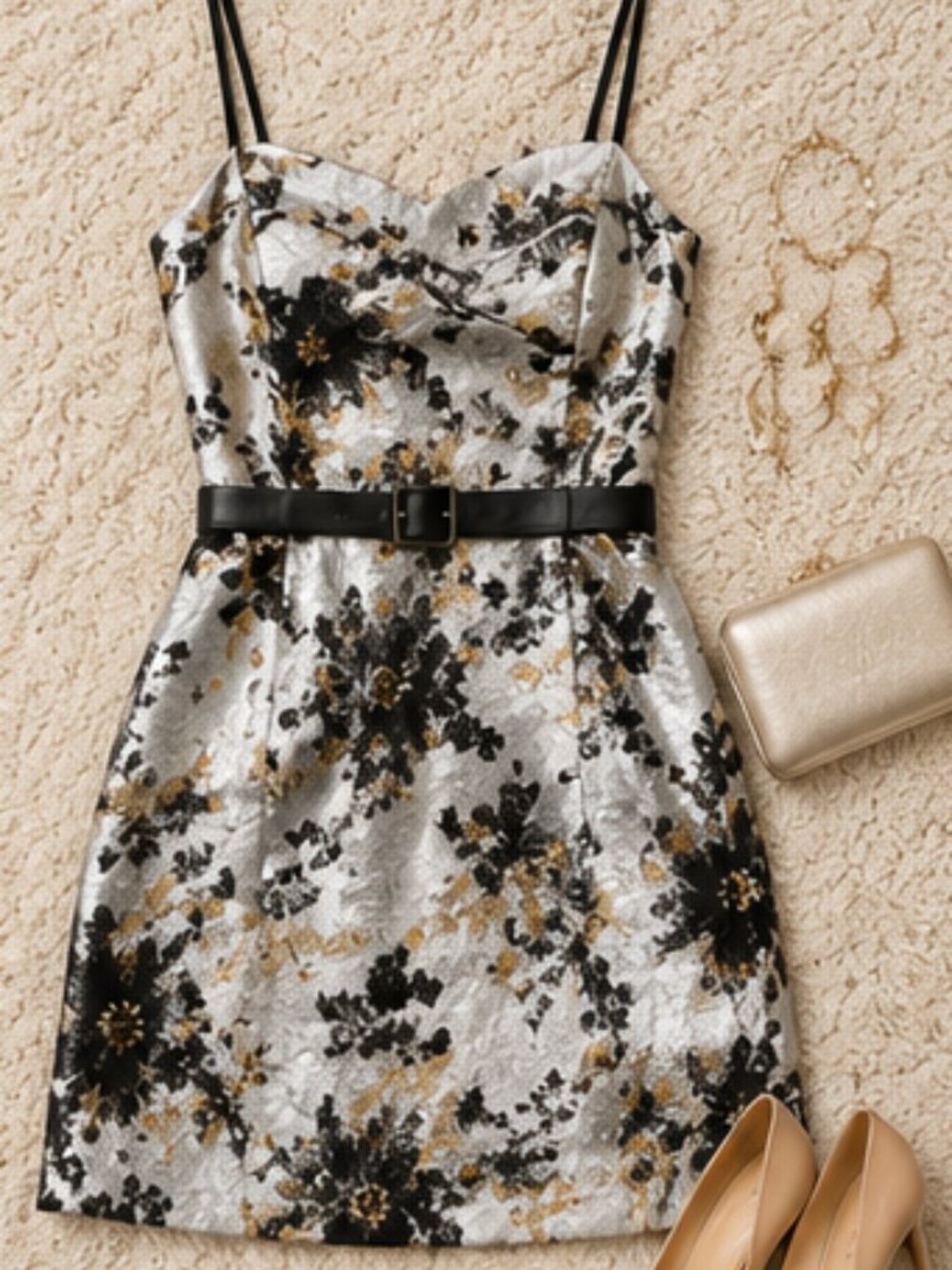 Rachel Rachel Roy Betta Silver Jacquard Belted Mini Dress NWT Size 2